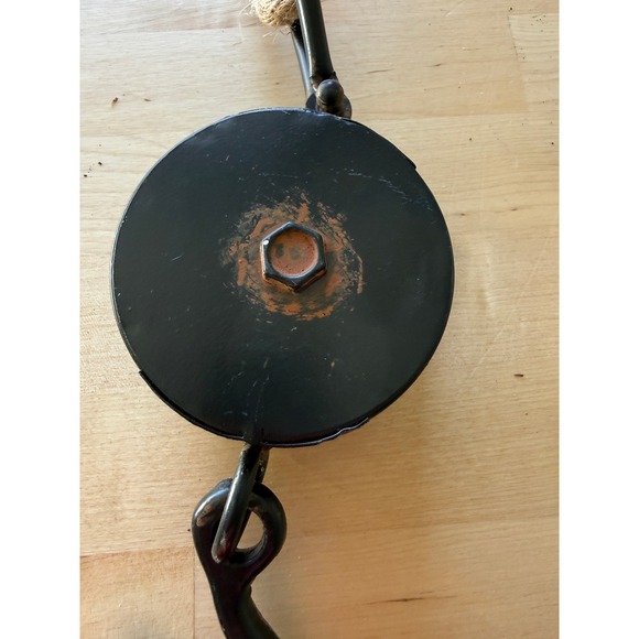 Vintage Black Metal Pulley Hook Rope Farmhouse Industrial Rustic Farm Chic Decor